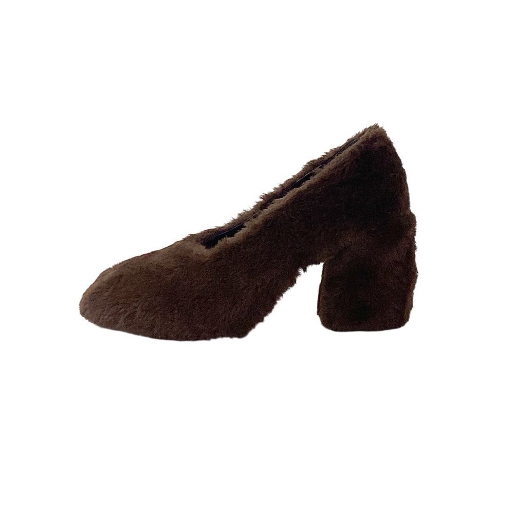 Tibi Bela Faux Fur Pump 39 US 9 Brown Sculptural Heel Statement Designer